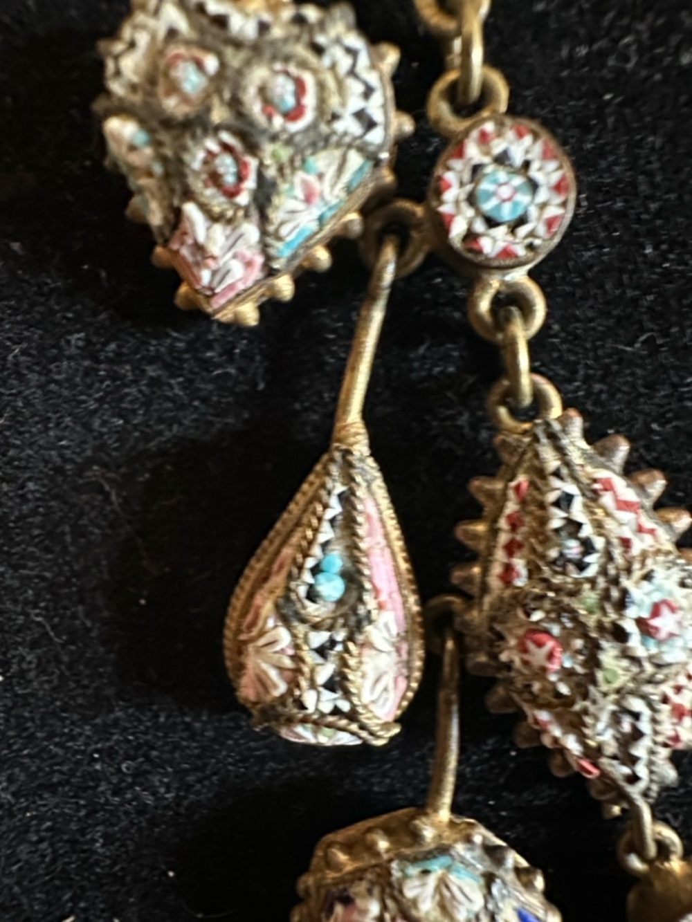 Antique Italian Micromosaic Necklace • Floral Mosaic Drops • Victorian/Grand - Picture 8 of 10